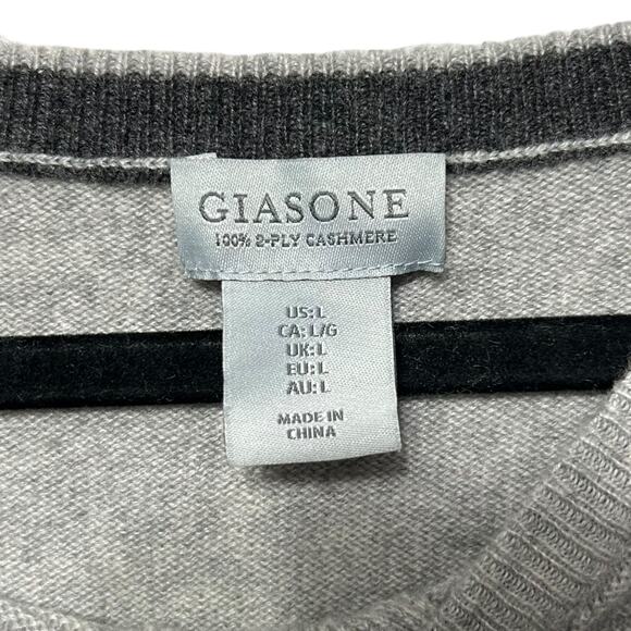 Giasone 100% 2-Ply Cashmere Long Sleeve Sweater Men's Sz L Gray Ribbed Classic - Picture 3 of 4